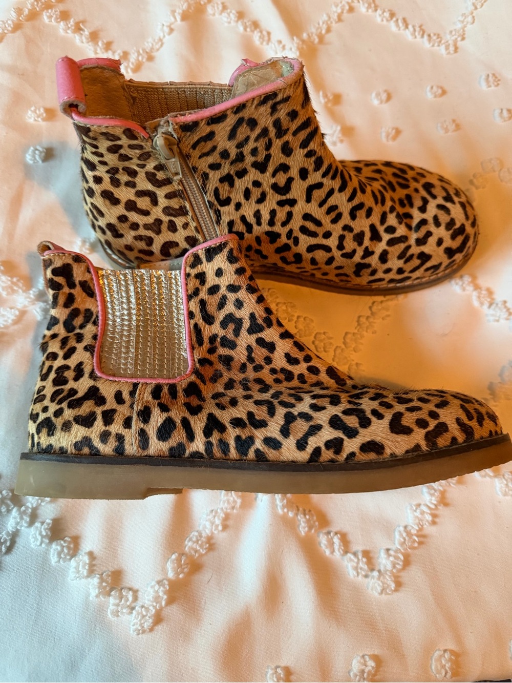 Mini Boden Girls Leopard Calf Hair Ankle Boots 34